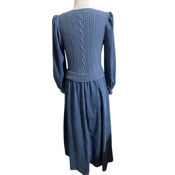 Blue Cottagecore Maxi Dress with Corduroy Skirt - Size Womens 1X - Picture 2 of 5